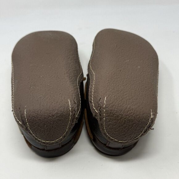 LL Bean Slippers Mens 9 M Brown Leather Flannel Lined Handsewn Moccasin Shoes - Picture 16 of 16